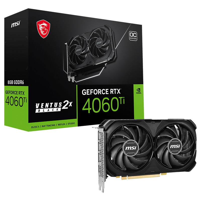 MSI GeForce RTX 4060 Ti Ventus 2X Black OC 8G Graphics Card (GeForce RTX 4060 Ti VENTUS 2X BLACK 8G OC)