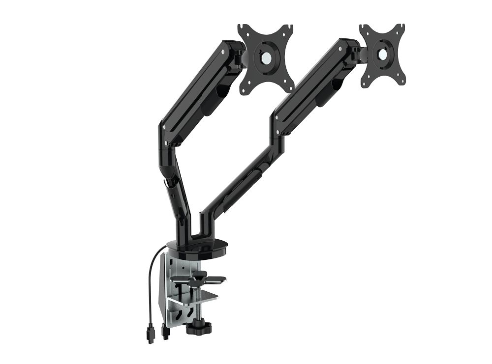 Loctek 17"-30" Dual Ergonomic Gas Spring Monitor Stand - Black - VESA 75 & 100mm - Max Load 9kg - Dual USB 3.0 port without connect cable