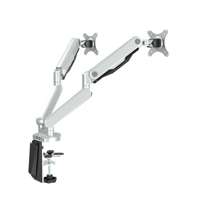 Loctek 17"-30" Dual Ergonomic Gas Spring Monitor Stand - Silver - VESA 75 & 100mm - Max Load 9kg - Dual USB 3.0 port without connect cable