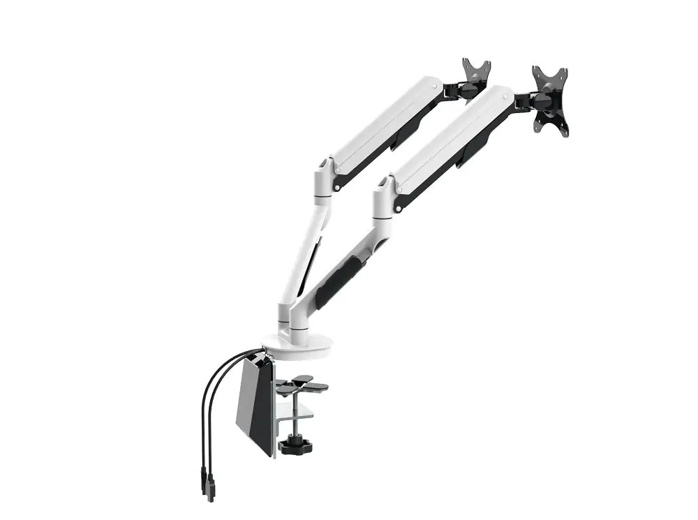 Loctek 17"-30" Dual Ergonomic Gas Spring Monitor Stand - White - VESA 75 & 100mm - Max Load 9kg - Dual USB 3.0 port without connect cable