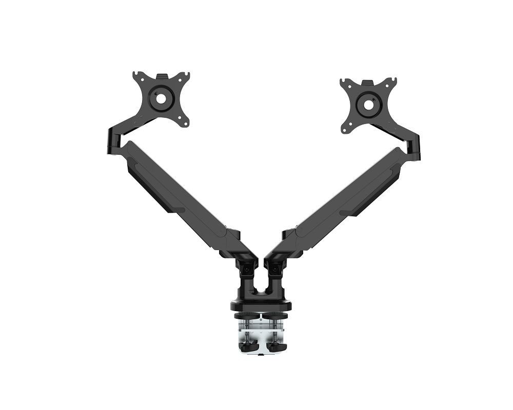 Loctek Premium Mount 17"-32" Dual Gas Spring Monitor Stand - Aluminum Arm - Black - Swivel 180deg - Quick Release VESA Plate - VESA 75 & 100mm