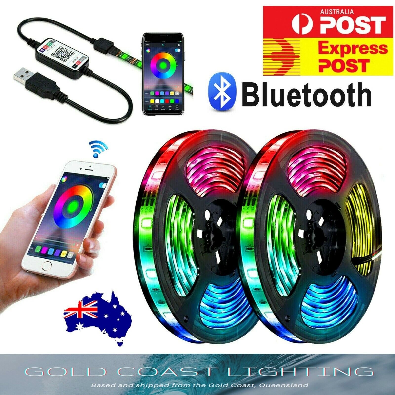 12V Bluetooth USB RGB LED Strip Lights IP65 Waterproof 5050 5M 90 LEDs