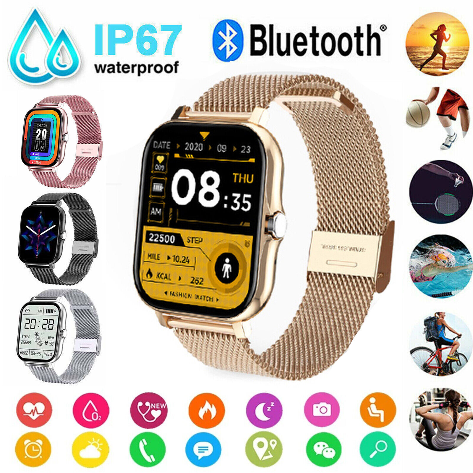 Smart Watch Fitness Tracker Heart Rate Blood Pressure Women Men Sport Watches