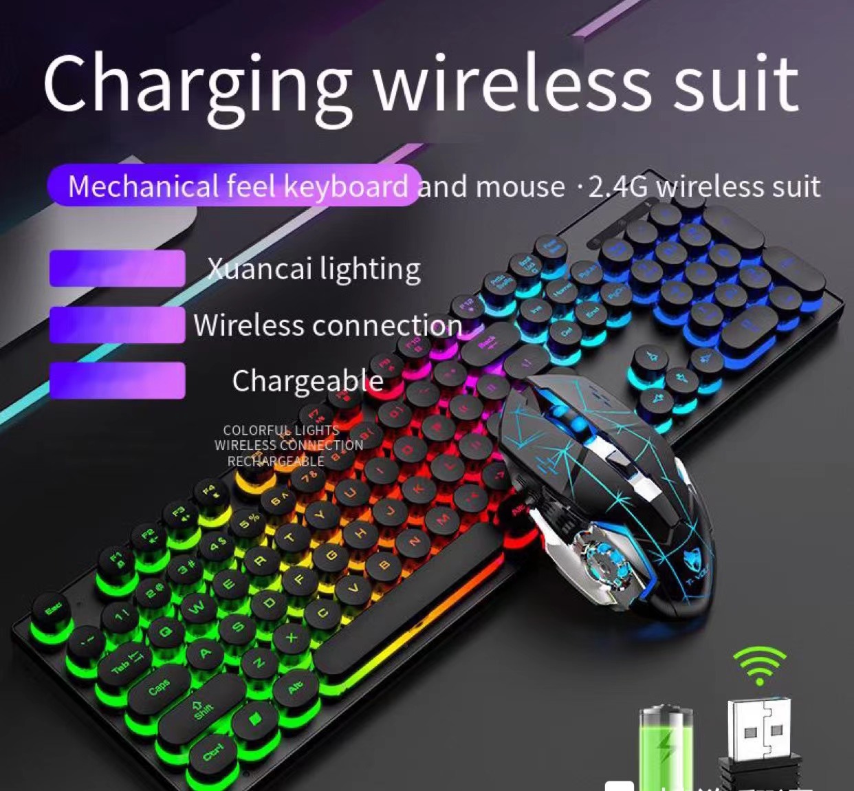 TF380 Wireless Keyboard and Mouse Set 2.4G Glow Game Mouse Set Laptop Office
