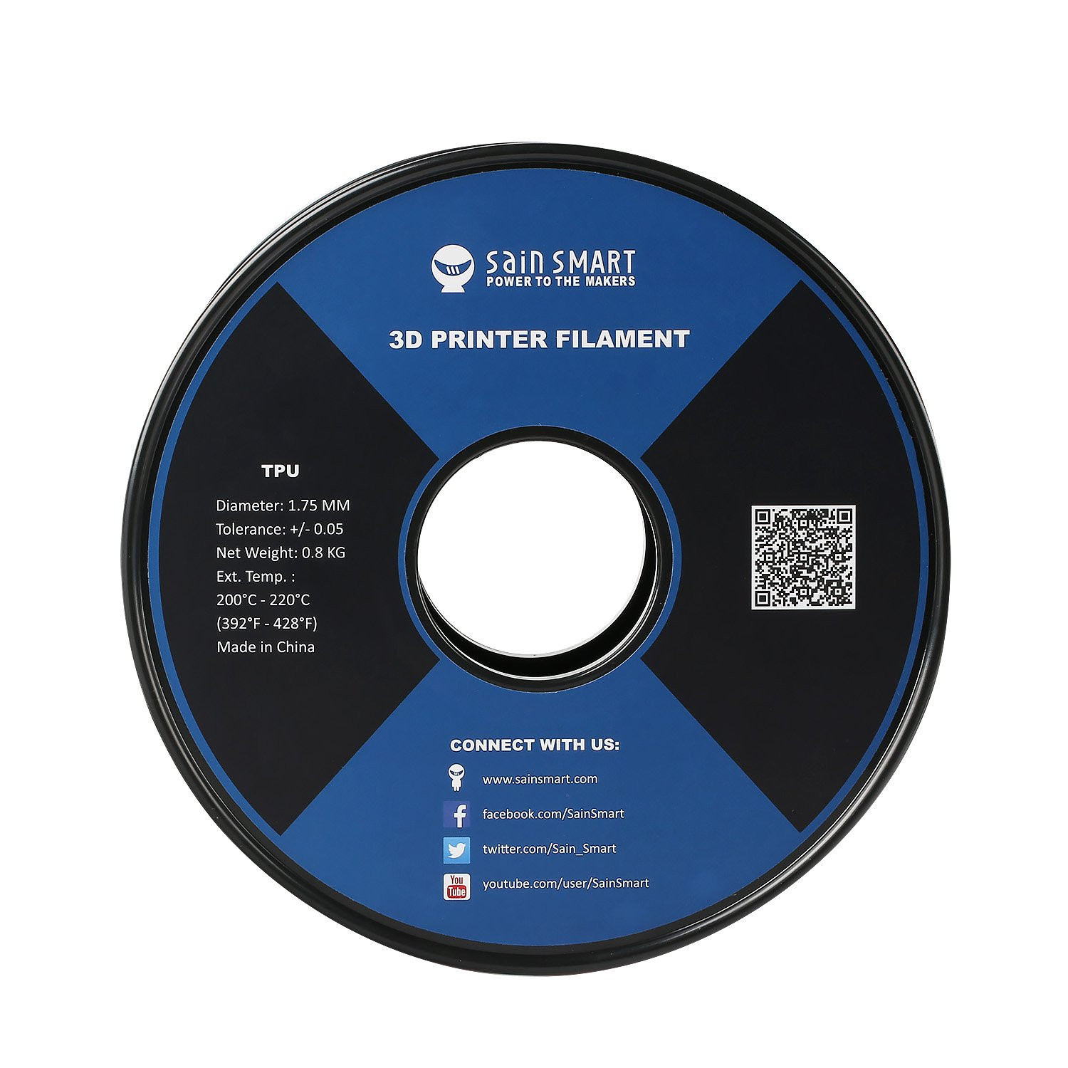 SainSmart - 101-90-163 Red Flexible TPU 3D Printing Filament, 1.75 mm, 0.8 kg, Dimensional Accuracy +/- 0.05 mm