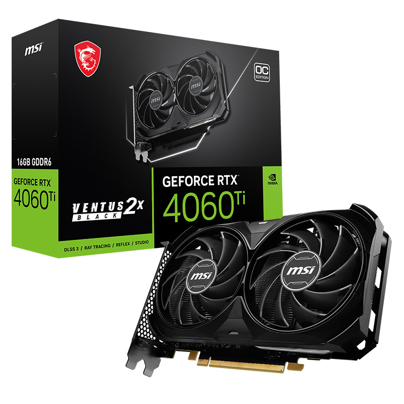 MSI GeForce RTX 4060 Ti Ventus 2x Black OC 16G Graphics Card (GeForce RTX 4060 Ti VENTUS 2X BLACK 16G OC)