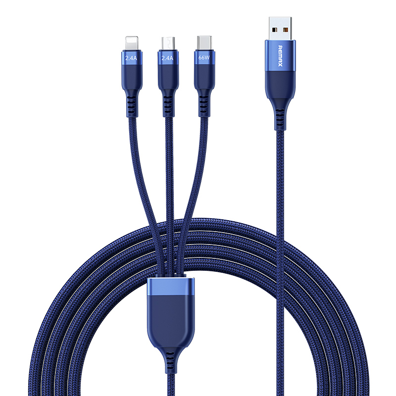 MOREJOY Remax Multi Charging Cable, Multi USB Charger Cable 3 in 1 Charging Cable Fast Charging Cord with Type-C, Micro USB, Lightning Blue