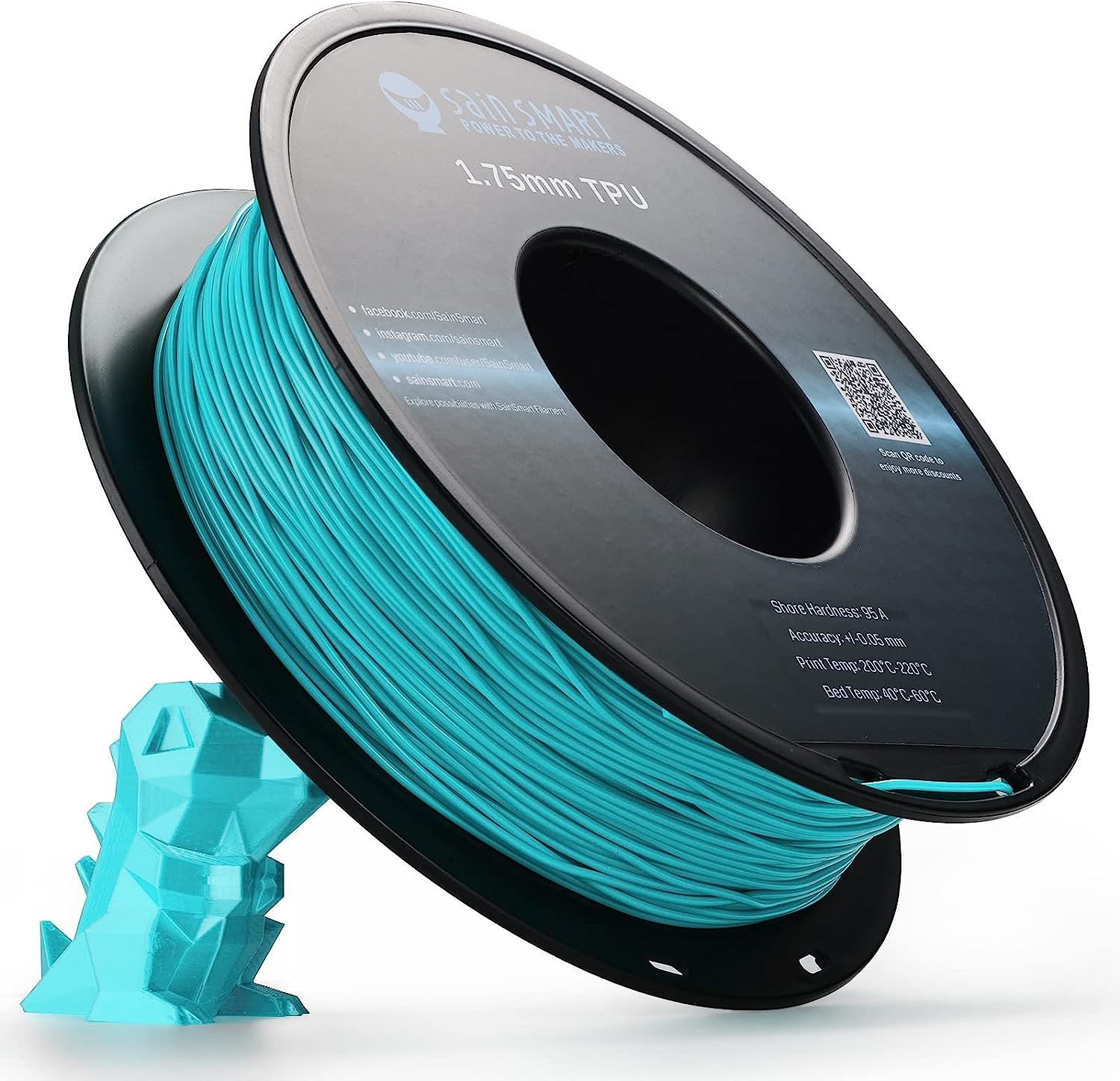 SainSmart Neon Color TPU, 1.75mm Flexible TPU 3D Printer Filament 800g, Dimensional Accuracy +/- 0.05 mm, Neon Cyan