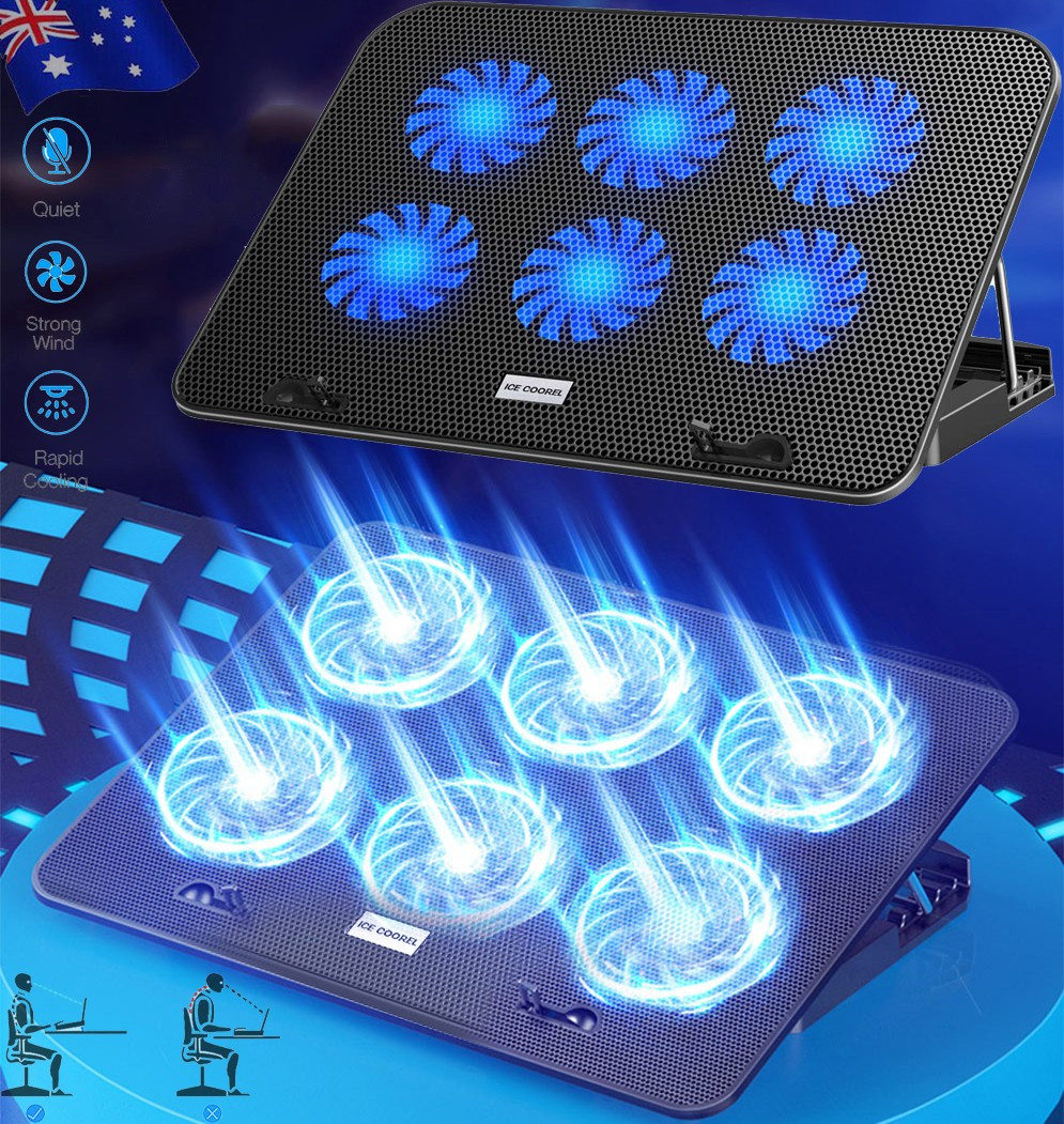 Laptop Cooling Pad with 6 Cooling Fans Adjustable Laptop Cooler Stand Quiet Notebook Cooler Pad Portable Gaming Laptop Cooler Stand 2024 Upgrade