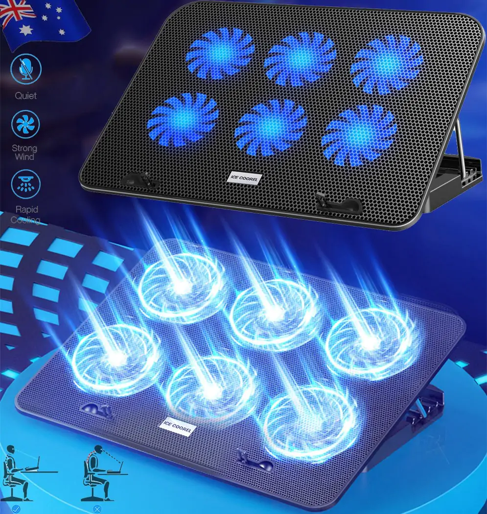 Laptop Cooling Pad with 6 Cooling Fans Adjustable Laptop Cooler Stand Quiet Notebook Cooler Pad Portable Gaming Laptop Cooler Stand 2024 Upgrade