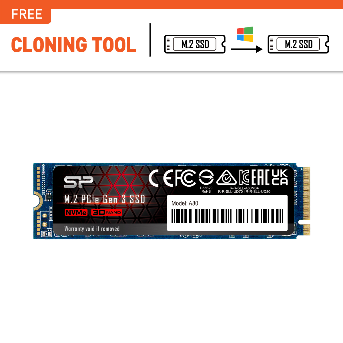 Silicon Power 1TB P34A80 Gen3x4 TLC R/W up to 3,400/3,000 MB/s PCIe M.2 NVMe SSD