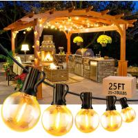 Outdoor String Lights 25FT LED Patio Lights with 25pcs G40 Shatterproof Bulbs IP65 Waterproof Connectable Yard Hanging Lights for Outside Indoor