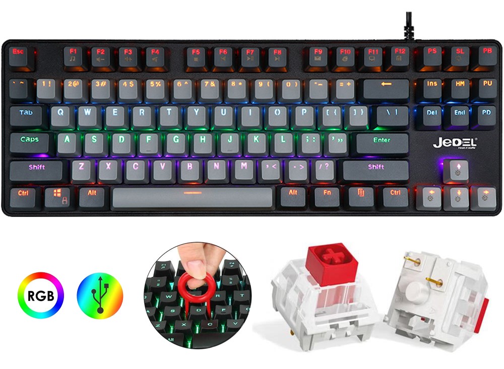 Gaming Keyboard Mechanical Keyboard 87 Keys Anti-Dust Red Switch Hot-swappable RGB LED Backlit Wired Computer Keyboard for Gamer Typists Office Home