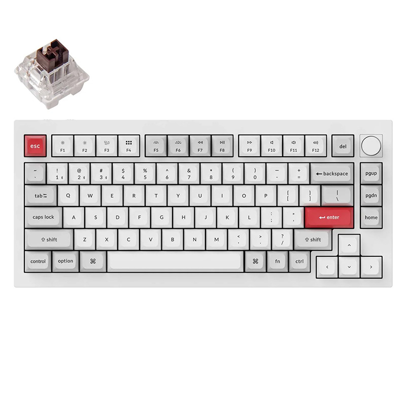 Keychron Q1 Pro QMK 75% Wireless Custom Hot-Swappable Mechanical Keyboard K Pro Brown Switch with Knob - White (KBKCQ1PP3BROWN)