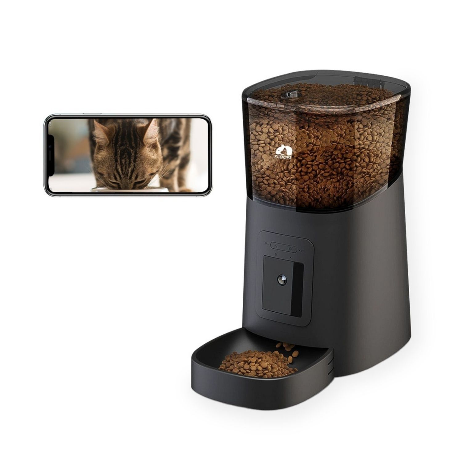 Floofi Automatic Pet Feeder With 1080p Camera & App Control with Two-Way Voice 6L - Black
