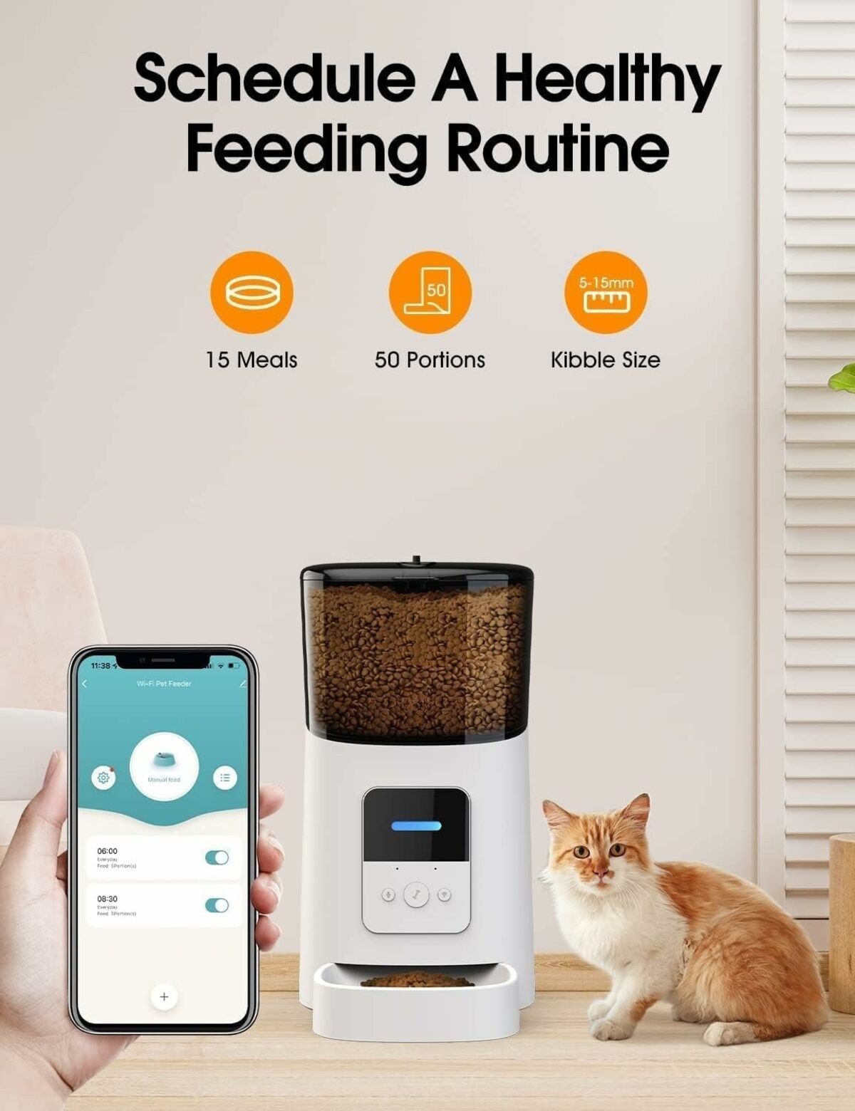 Floofi WiFi 6L Automatic Pet Dog Cat Feeder Bowl App-Enabled Food Dispenser Black