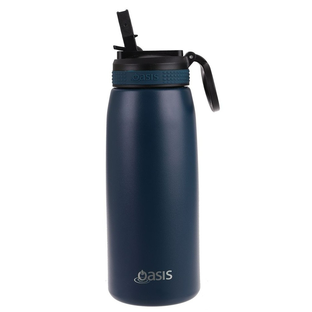Oasis Stainless Steel Double Wall Insulated Sports Bottle with Sipper Straw Navy 780ml