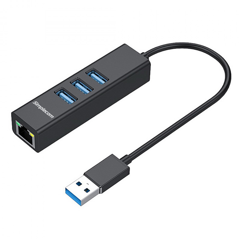 Simplecom CHN420 3 Port Aluminium USB-A Hub to USB-A with Gigabit Ethernet Adapter - Black