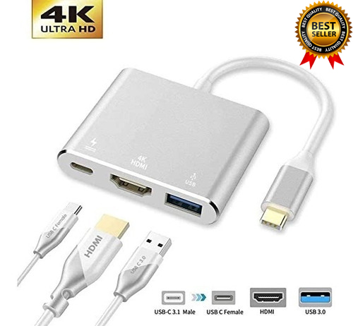 USB C Hub 3 in 1 Multiport Adapter HDMI Adapter 4K PD100W Fast Charging & USB 3.0 Port,Type-C to HDMI 4K AV Converter for iPhone MacBook /iPad etc