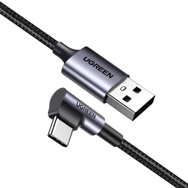 UGreen 90 Degree USB-C Male to USB 2.0 Male 3A Black Braided Cable 0.5m
