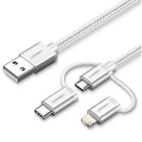 USB-Cables-UGreen-3-in-1-USB-A-to-Micro-USB-Lightning-Type-C-White-Braided-Silver-Cable-1m-2
