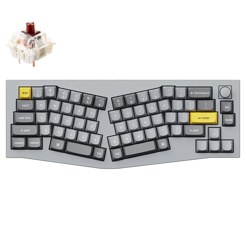 Keychron Q8-N3 Alice Layout QMK Custom Hot-Swappable Gateron Full Assembled Mechanical Keyboard Knob Version - Grey (Brown Switch)