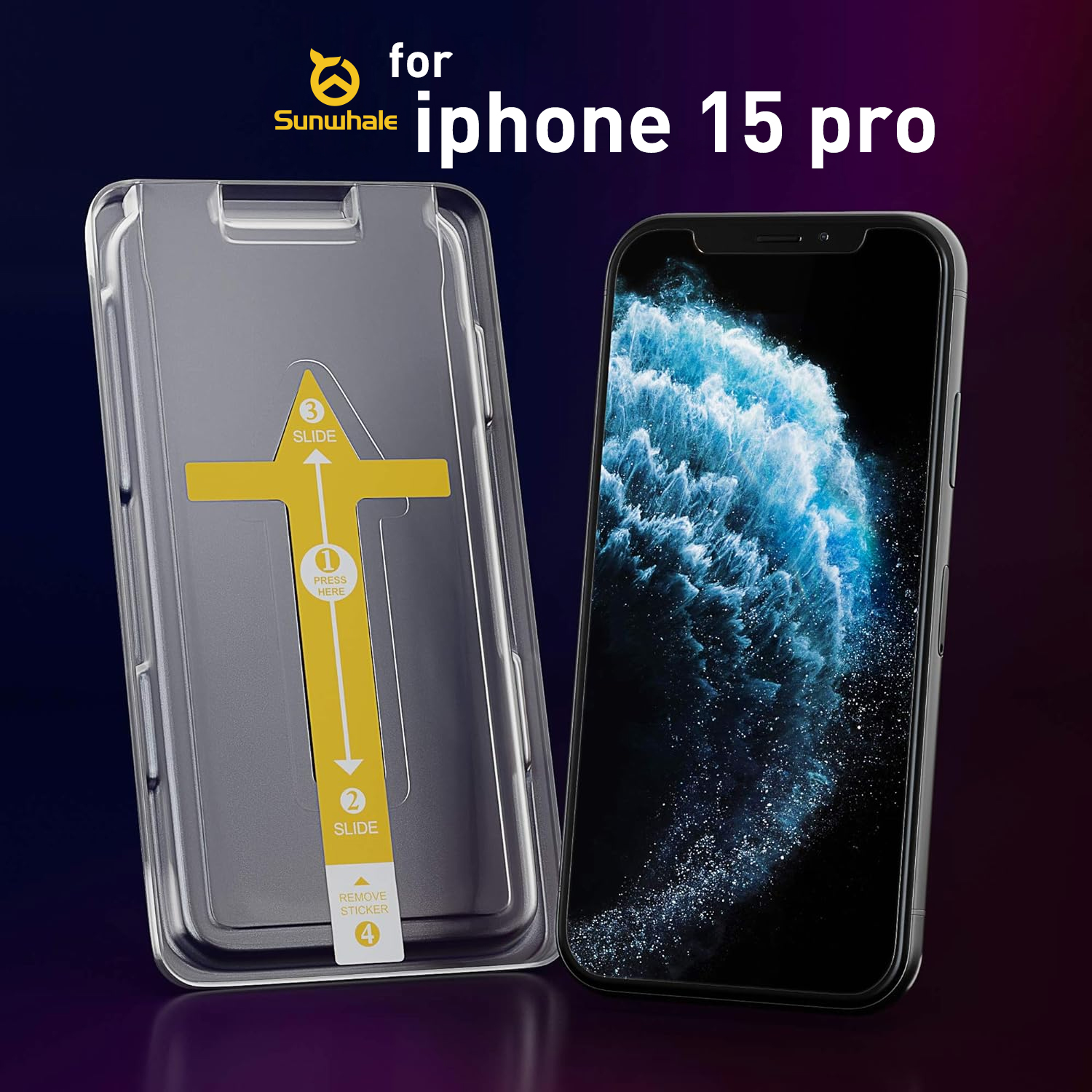 Sunwhale for iPhone 15 Pro Screen Protector  [Auto Alignment Kit]
