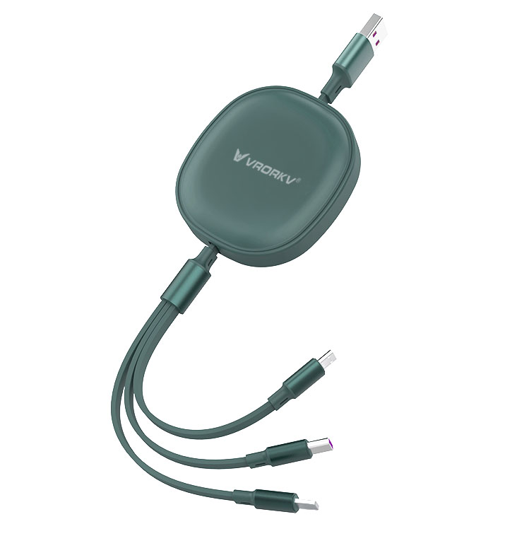 VRORKV Retractable 3-in-1 Multi Charging Cable 1.1M (Green)