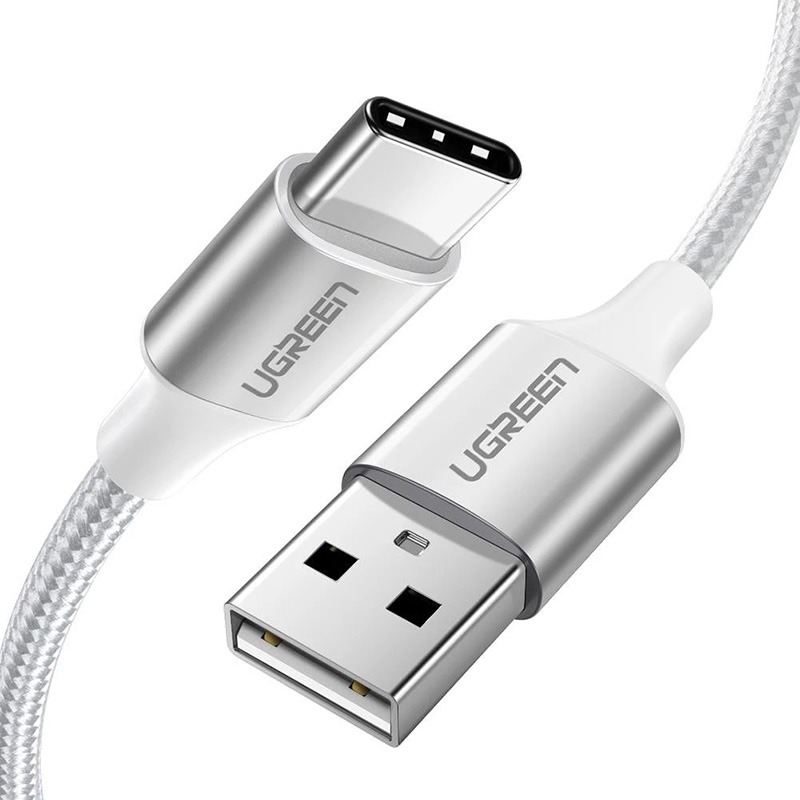 UGreen Braided USB-A to USB-C Aluminium Case White Cable 1m