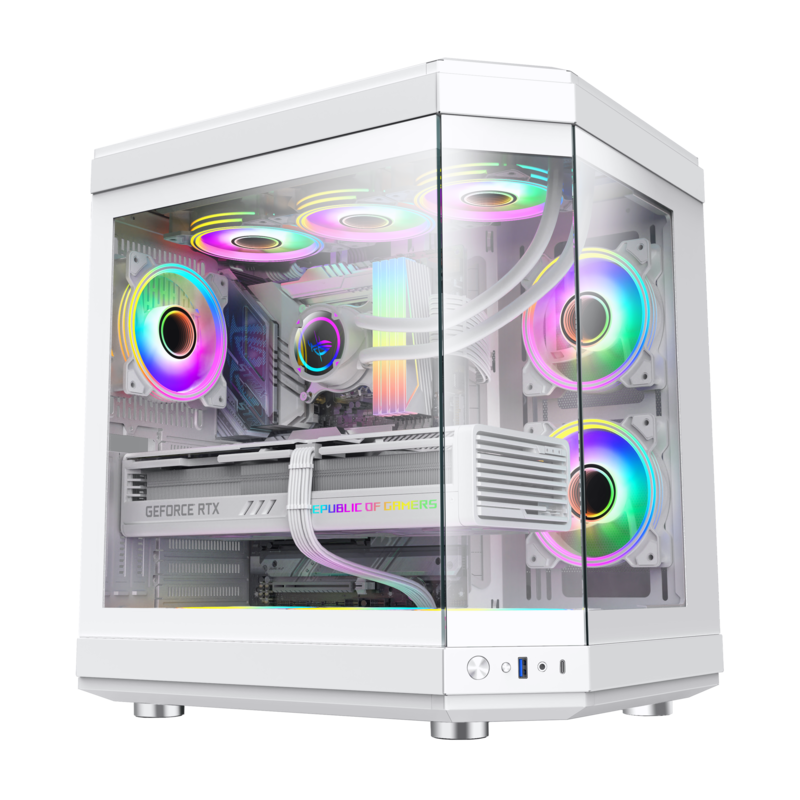 GameMax HYPE Mid-Tower ATX PC case , 3x ARGB fan- white