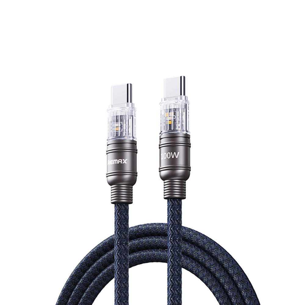 Seedream remax 100W Fast Charging Data Cable with Light RC-C130 Type C to C C-C 1.2m Blue
