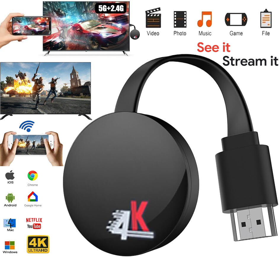 HDMI Dongle Wireless 4K, 5G Miracast HDMI, Stabile HDMI WIFI Miracast, Alta Definizione Adattatore HDMI Wireless for Android/iOS/Windows/etc