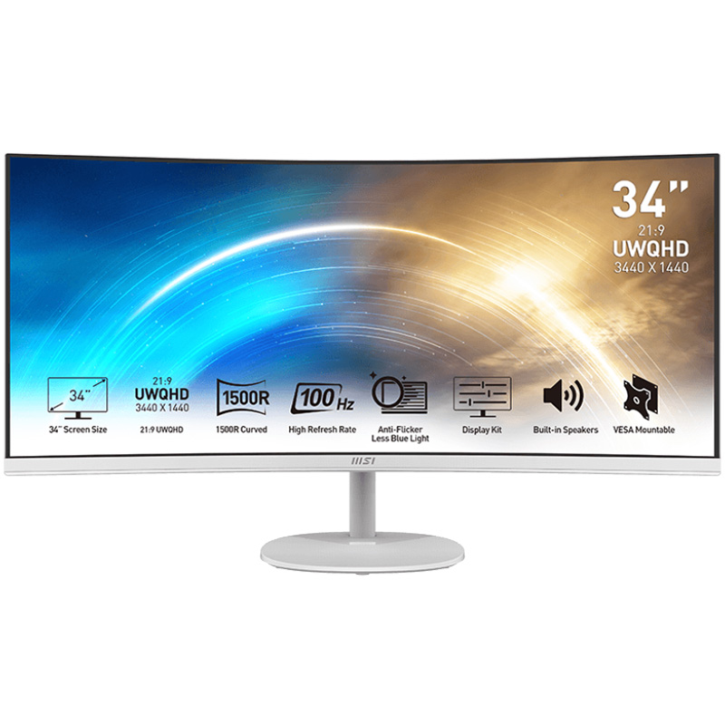 MSI 34in UWQHD VA 100Hz FreeSync Curved Business Monitor - White (PRO MP341CQW)