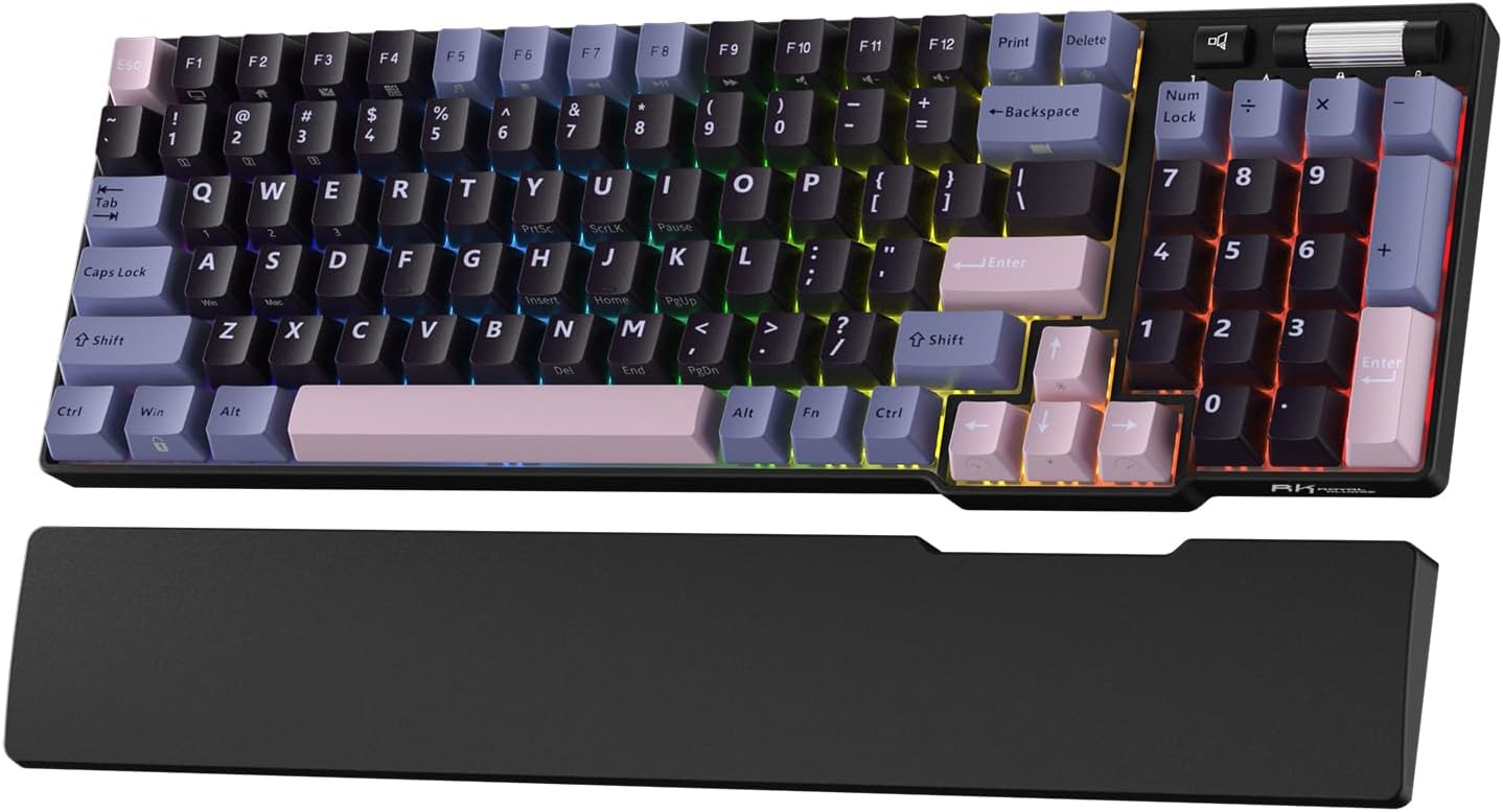 RK ROYAL KLUDGE Mechanical Keyboard RK96, RGB, 2.4Ghz/BT/Wired, Spring Rain Switches, Black, Mixed Color