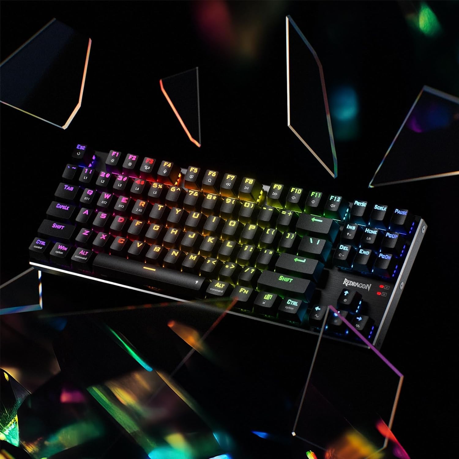 Redragon K556 PRO TKL Wireless RGB 80% 87 Keys BT/2.4Ghz Tri-Mode Mechanical Keyboard Gaming Hot-Swap Sockets & Noise Absorbing Form, Red Switch