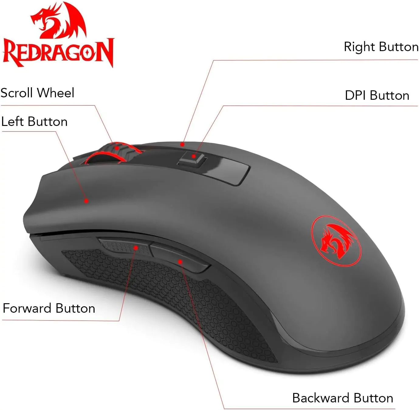 Redragon M652 Optical 2.4G Wireless Mouse with USB Receiver, Portable Gaming & Office Mice, 5 Adjustable DPI Levels, 6 Buttons