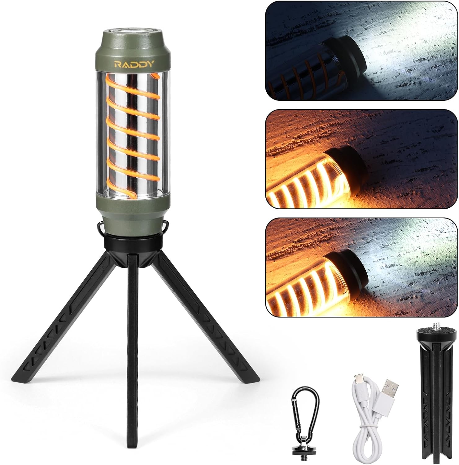 CL-1 Camping Lantern, Portable Rechargeable Camping Flashlight with 7 Light Modes, IPX6 Waterproof, with Carabiner and Stand, for Hiking, Camping