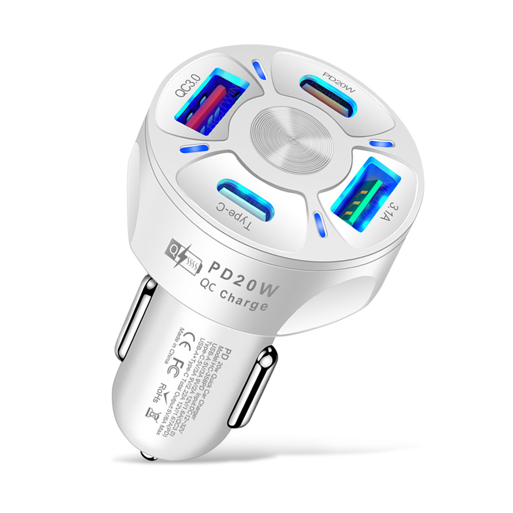 New PD 20W Dual USB C Car Charger Fast Charging PD Quick Charge 3.0 USB C Car Phone Charger Adapter WHITE