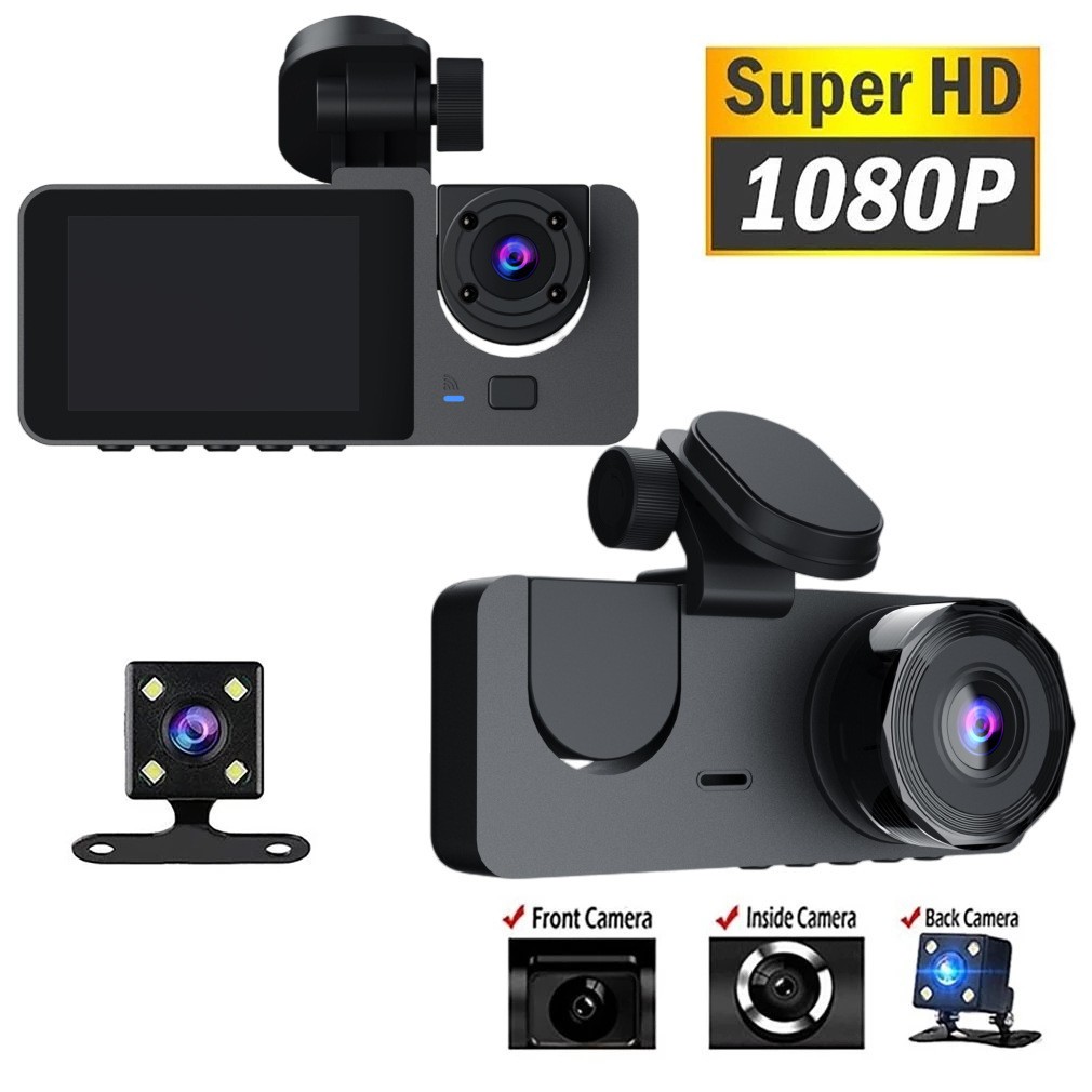 Dash Cam Car DVR Full HD 1080P 3 Lens Auto Video Recorder 170° Camera Parking Monitoring Night Vision Camcorder Y15