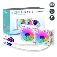 GameMax IecChill 240V White Liquid CPU Cooler 240mm Addressable RGB & PWM Pump & Fans 250W TDP AIO Water Cooler