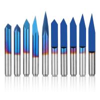 Genmitsu 10 Pcs 1/8'' Shank CNC Router Bits Set, Flat V-bit & Triangular V-bit, 20 /30 /45 /60 /90 Degree 0.1mm Tip, Nano Blue Coat