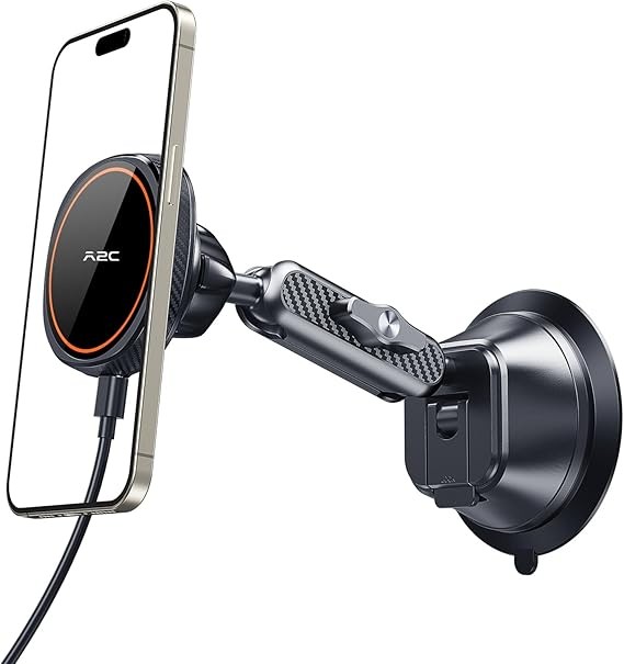 A2C for MagSafe Car Mount Charger, Windshield Vacuum Suction Cup Magnetic Wireless Car Charger Mount, Compatible with MagSafe Car Charger, for iPhone 