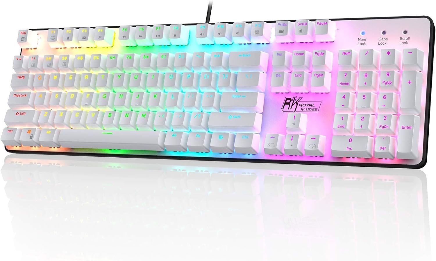 RK ROYAL KLUDGE RK920 104 Keys Wired Full Size Mechanical Rainbow Backlit Gaming Keyboard, Quite Red Switch