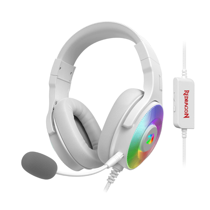 Redragon H350 White Wired Gaming Headset 50MM Drivers Dynamic RGB Backlight Over-Ear Headphones,White