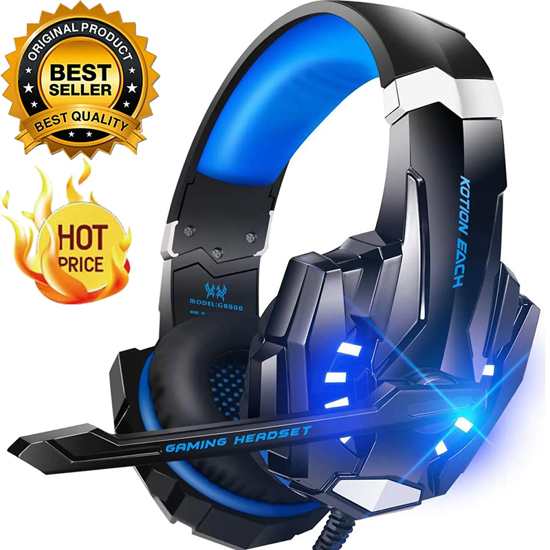 Gaming Headset Stereo Headphones for PS4 PC Xbox One PS5 Controller Noise Cancelling Over Ear Headphones Mic LED Light Bass Surround Memory Earmuffs