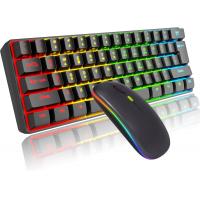 Y-FRUITFUL Wireless Membrane Gaming Keyboard 60% Compact 61 Key LED RGB Backlit Waterproof Computer Mechanical Feeling Keyboard for Windows PC Gamers