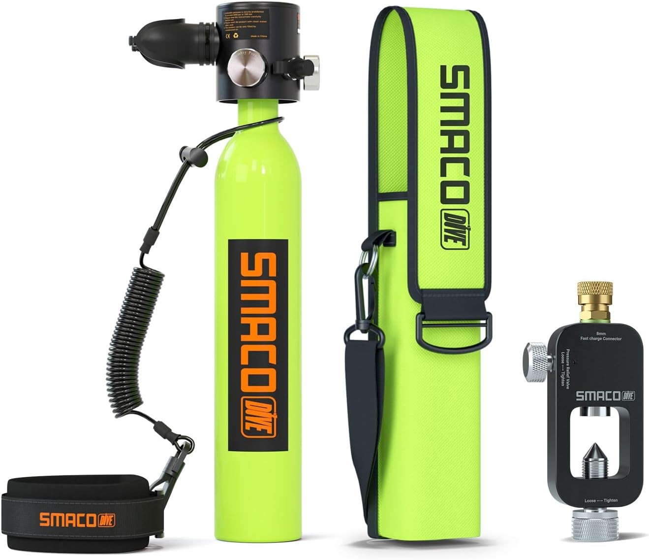 SAMCO S300Plus 0.5L Mini Scuba Tank-Green + Lost Rope + 0.5L Backpack + Scuba Adapter