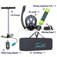 CHIKADIV C300Plus-Green Mini Scuba Set for Breathing Underwater, Portable Mini Diving Gas Cylinder, Leisure Diving Set, Full Face Diving Mask