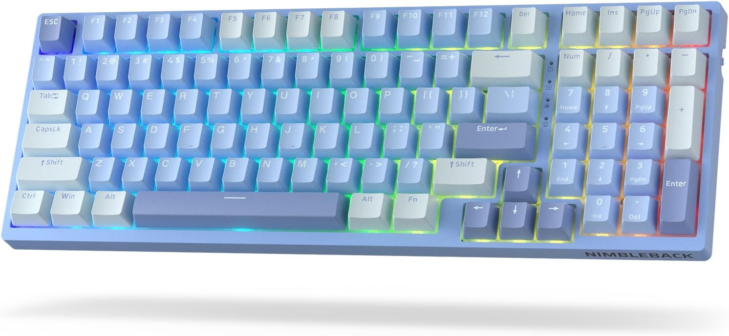 LTC Nimbleback NB981 95% Wireless Mechanical Gaming Keyboard 2.4G/ BT/USB-C Wired RGB 3-Layer Dampener, Lake Blue Switches