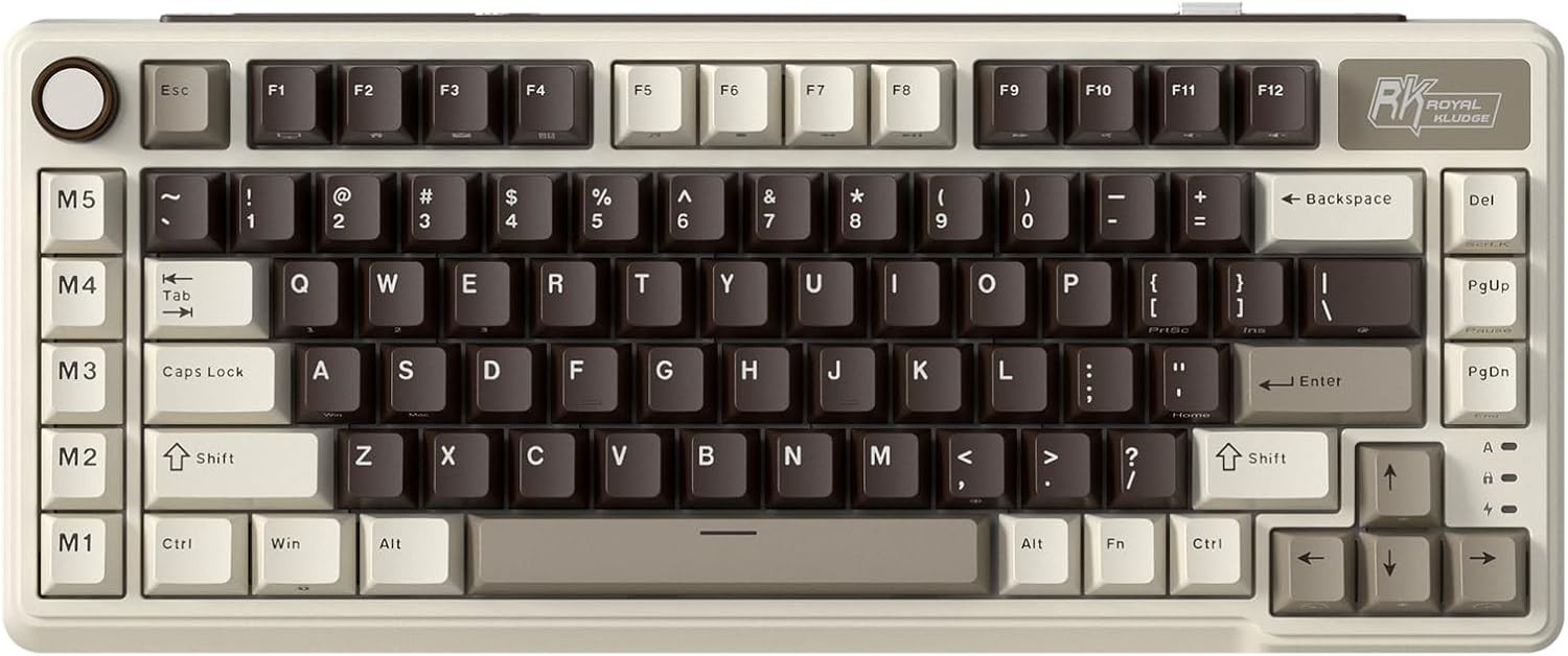 RK ROYAL KLUDGE Mechanical Keyboard L75, RGB, 2.4Ghz/BT/Wired, Cream Switch, Mocha Gray
